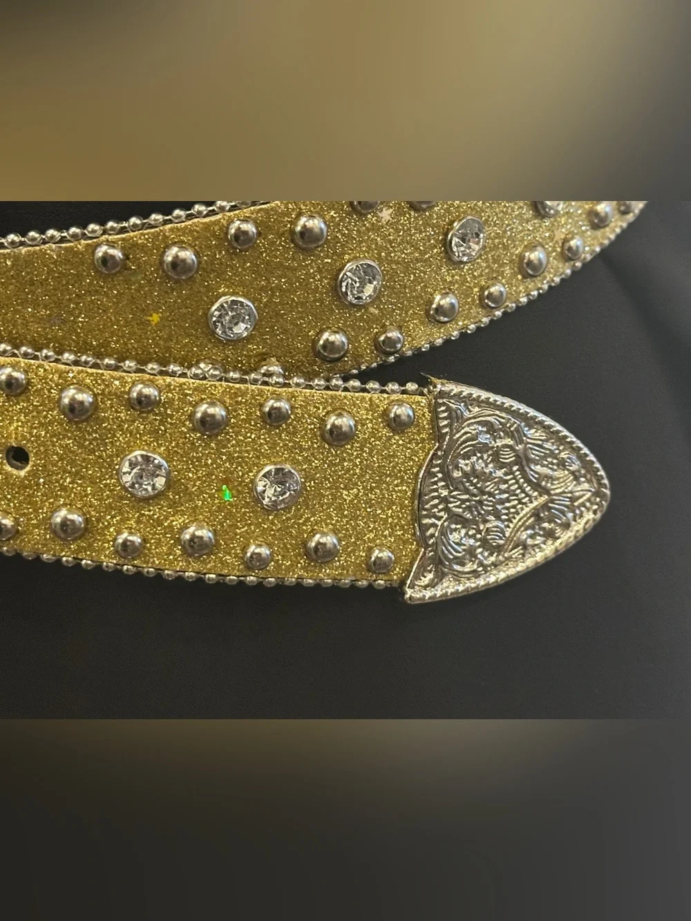 GUESS J Western Gold Studded / Silver Buckle Rhinestone Belt Size Small